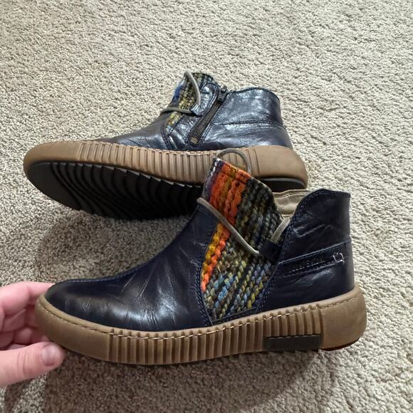 Josef Seibel Dark Navy Blue Leather Ankle Booties Size 37 / US Women's Size 6.5 - Picture 1 of 12